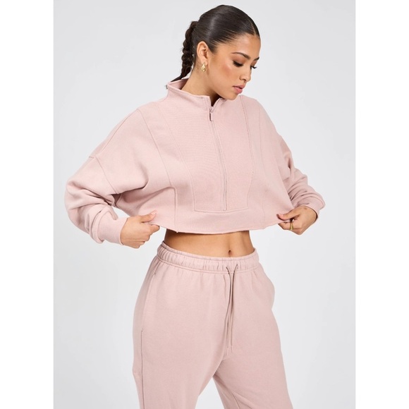 Buffbunny Berry Ice Pink Half-Zip Cropped Sweatshirt Hoodie Medium Athleisure - Picture 4 of 7